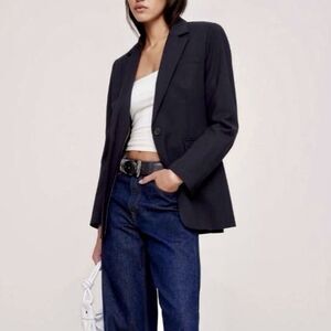 Banana Republic Women’s 4 Tall Slim Italian Wool Blazer Navy Blue One-Button